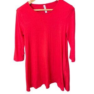 Zenana Premium Red 3/4 Sleeve Scoop Neck Short Swing Dress Sz M